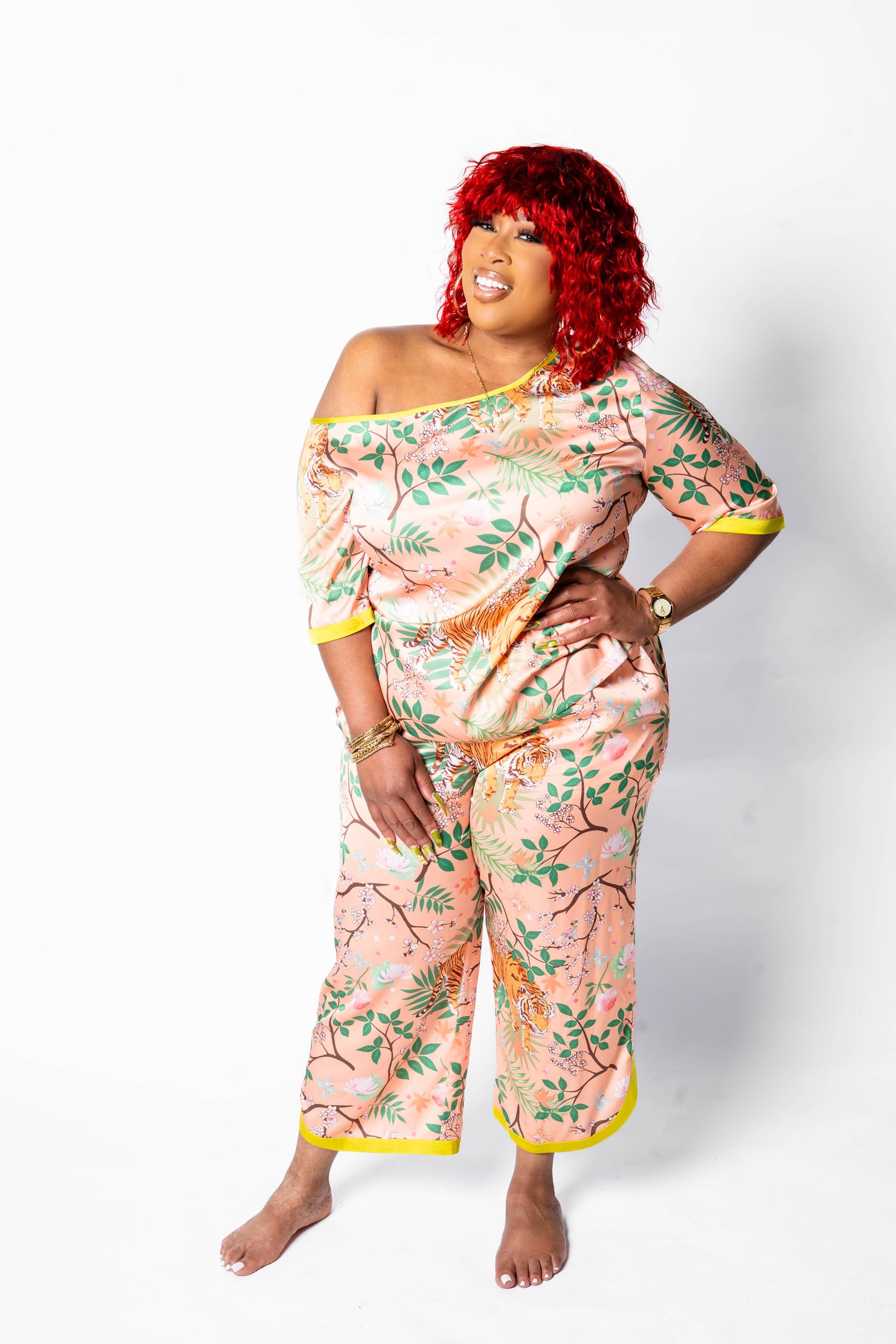 Roaring Floral Off the Shoulder PJ Set